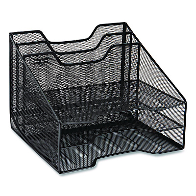 Mind Reader Metal Mesh Vertical File Holder Paper Tray Desktop Organizer, 2-Tier/5-Compartment, Letter Size, 11.25 x 12.5 x 9.5, Black (MESHBOX5BLK)