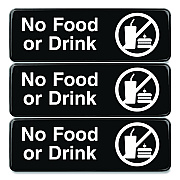 General Printing & Design No Food or Drink Wall Sign, 9" x 3", Black Face, White Graphics, 3/Pack (EGPHD0267S)