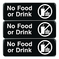 General Printing & Design No Food or Drink Wall Sign, 9" x 3", Black Face, White Graphics, 3/Pack (EGPHD0267S)