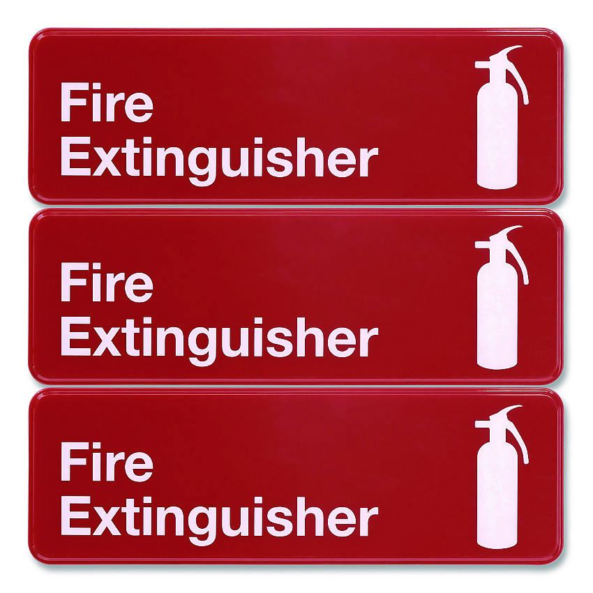 General Printing & Design Fire Extinguisher Wall Sign, 9" x 3", Red Face, White Graphics, 3/Pack (EGPHD0480S)