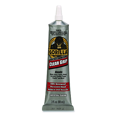 Gorilla Clear Grip Contact Adhesive, 3 oz Tube, Dries Clear (8040002)