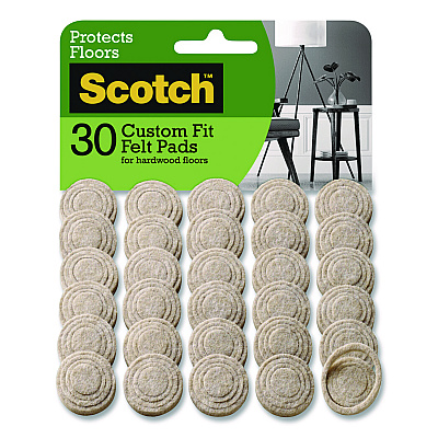 Scotch Custom Fit Felt Pads, 1.5" dia, Beige, 30/Pack (SP884NA)