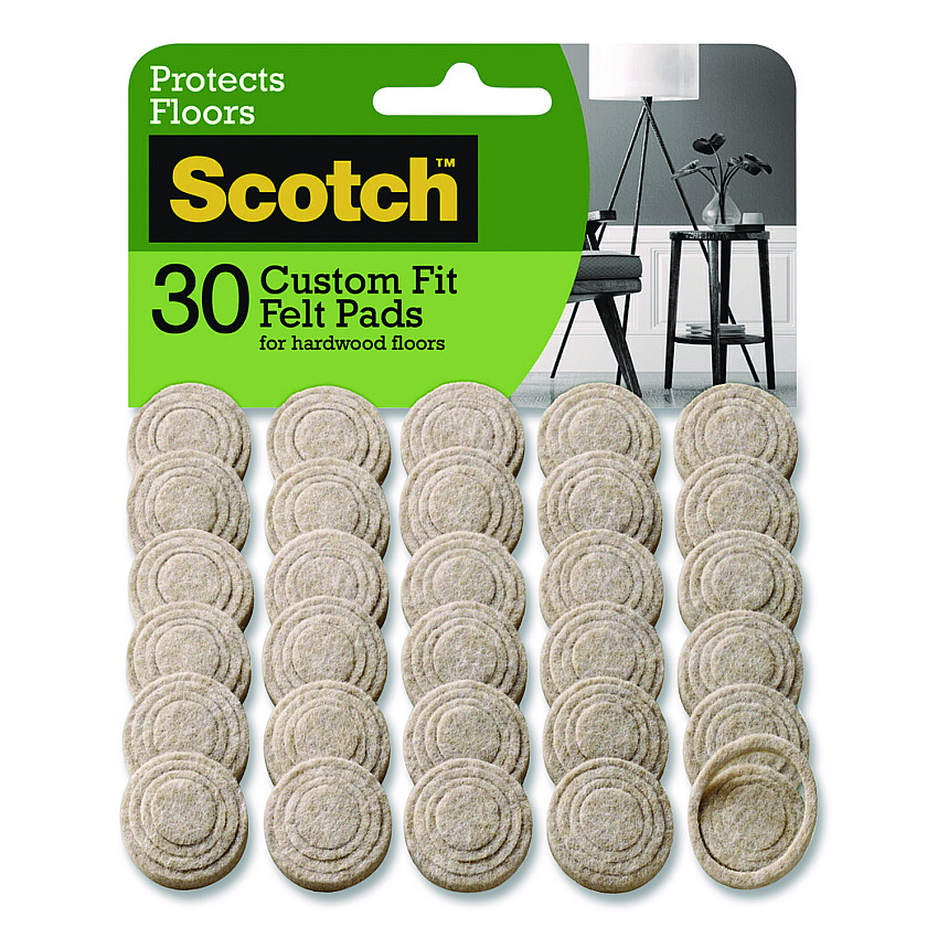 Scotch Custom Fit Felt Pads, 1.5" dia, Beige, 30/Pack (SP884NA)