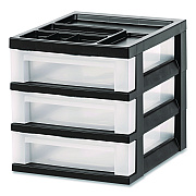 IRIS 3-Drawer Desktop Storage with Top Organizer Tray, Plastic, 12.17 x 14.33 x 12.93, Black/Translucent (116351)