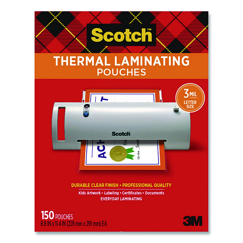 Scotch Laminating Pouches, 3 mil, 8.9" x 11.4", Clear, 150/Pack (TP3854150)