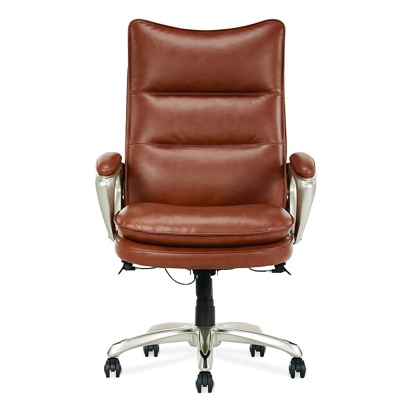 La-Z-Boy Jenkins Executive Big and Tall Chair, Supports Up to 400 lb, 20" to 23" Seat Height, Brown Seat/Back, Silver/Black Base (60075CAM)