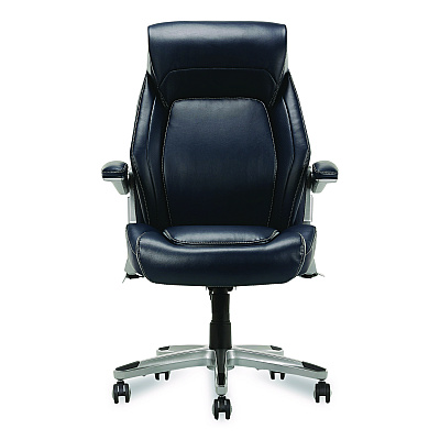 La-Z-Boy Meyer Bonded Leather Executive Chair, Supports Up to 275 lb, 19" x 22.75", Navy Seat, Navy/Back, Silver Base (60082NVYCC)