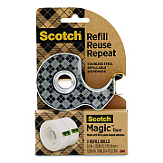 Scotch Stainless Steel Refillable Tape Dispenser with 2 Rolls 0.75" x 550" Tape (123R)