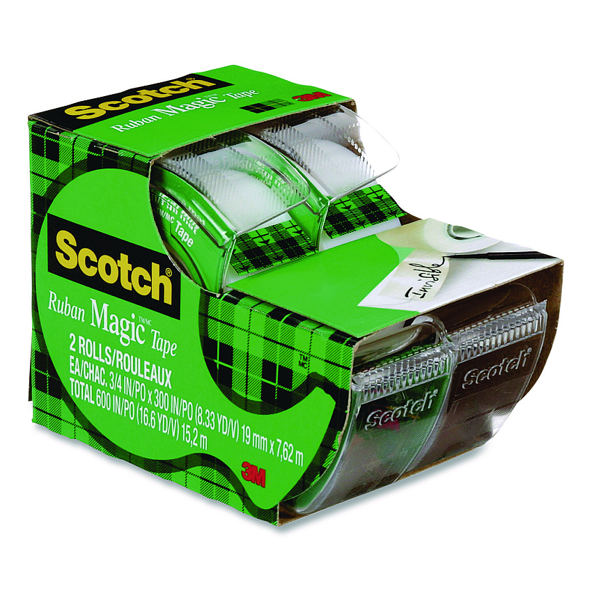 Scotch Magic Tape in Handheld Dispenser, 1" Core, 0.75" x 24.9 ft., Clear, 2/Pack (2105)