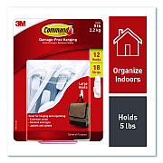 Command General Purpose Hooks, Large, Plastic, White, 5 lb Capacity, 12 Hooks and 18 Strips/Pack (17003CLUB)