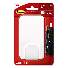 Command X-Large Utility Hooks, Plastic, White, 15 lb Capacity, 1 Hook and 4 Strips (17011ES)