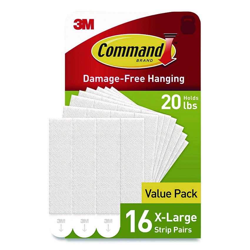 Command Picture Hanging Strips, X-Large, Removable, Holds up to 20 lbs per 4 Strips, White, 16 Pairs/Pack (1721716NA)
