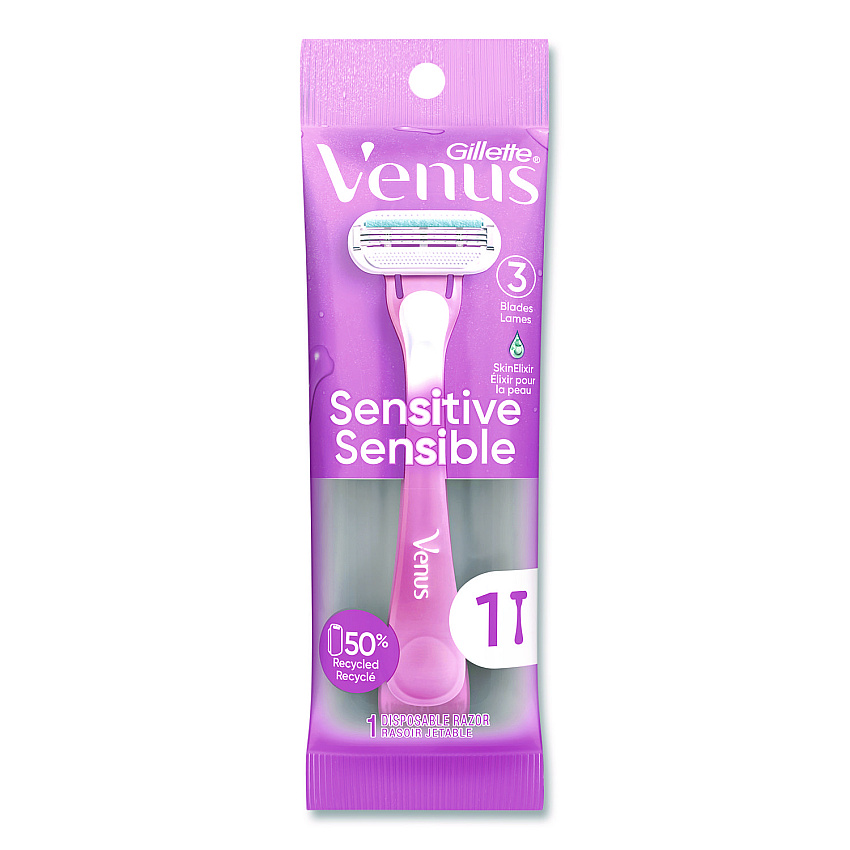 Gillette Venus Sensitive Sensible Razors, 3 Blades, 36/Carton (64906)