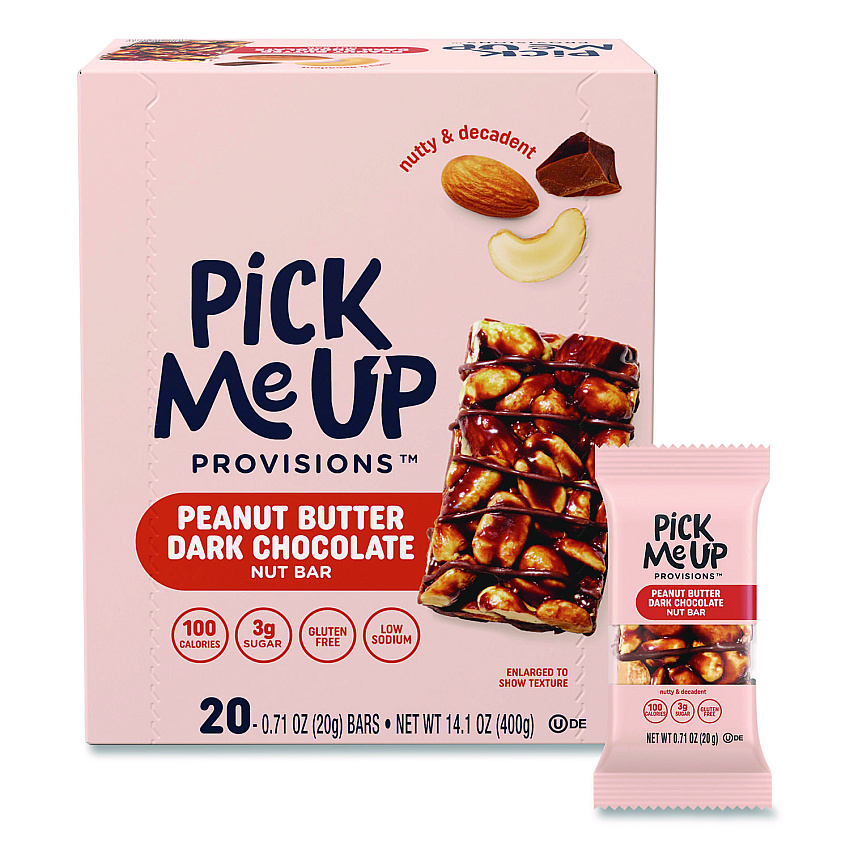Pick Me Up Provisions Nut Bars, Peanut Butter Dark Chocolate, 0.7 oz Bar, 20/Box (PM62796CC)