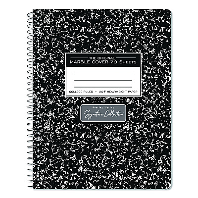 Roaring Spring Signature Collection Spiralbound Composition Book, Medium/College Rule, Black Marble Cover, (70) 9.75 x 7 Sheets (10111)