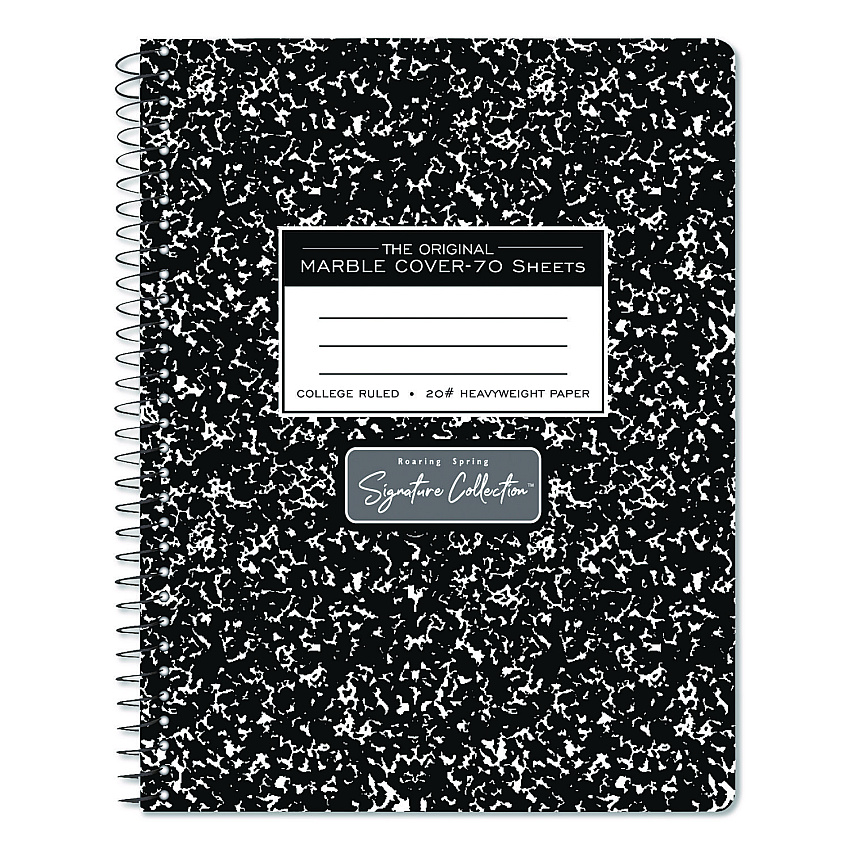 Roaring Spring Signature Collection Spiralbound Composition Book, Medium/College Rule, Black Marble Cover, (70) 9.75 x 7 Sheets (10111)