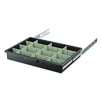 Lockable Slide Drawer with Dividers for Suncast Commercial Full-Size Housekeeping Carts HKC1000/HKC2000, Plastic, Black (HKCDRW2)