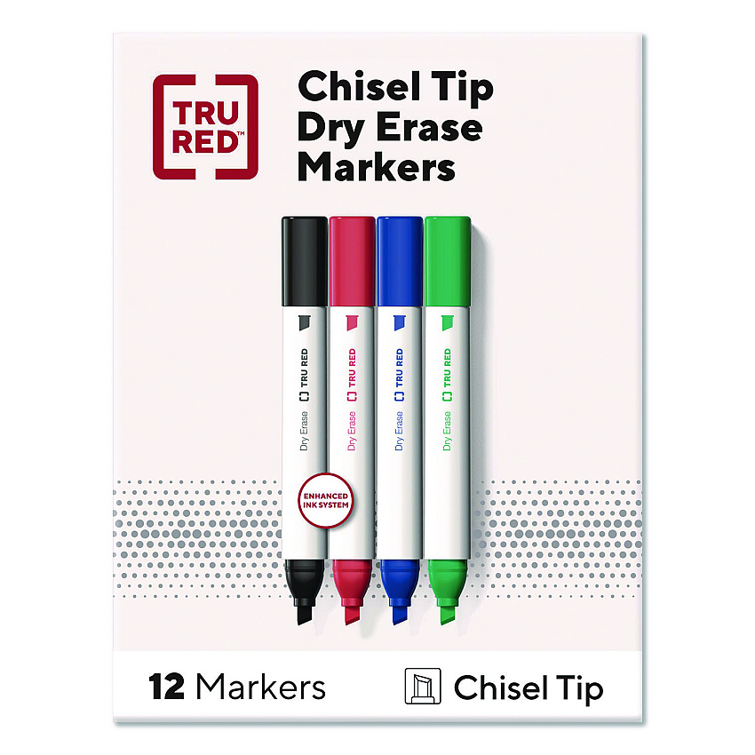 TRU RED Tank Dry Erase Markers, Broad Chisel Tip, Assorted Colors, 12/Pack (TR61454)