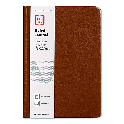 TRU RED Hardcover Business Journal with Elastic Closure, 1-Subject, Narrow Rule, Cognac Cover, (96) 8 x 5.5 Sheets (TR61950)
