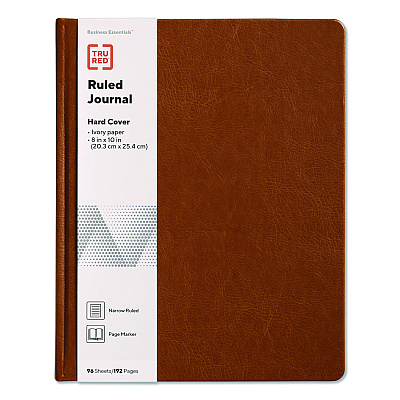 TRU RED Hardcover Business Journal with Elastic Closure, 1-Subject, Narrow Rule, Cognac Cover, (96) 10 x 8 Sheets (TR61951)