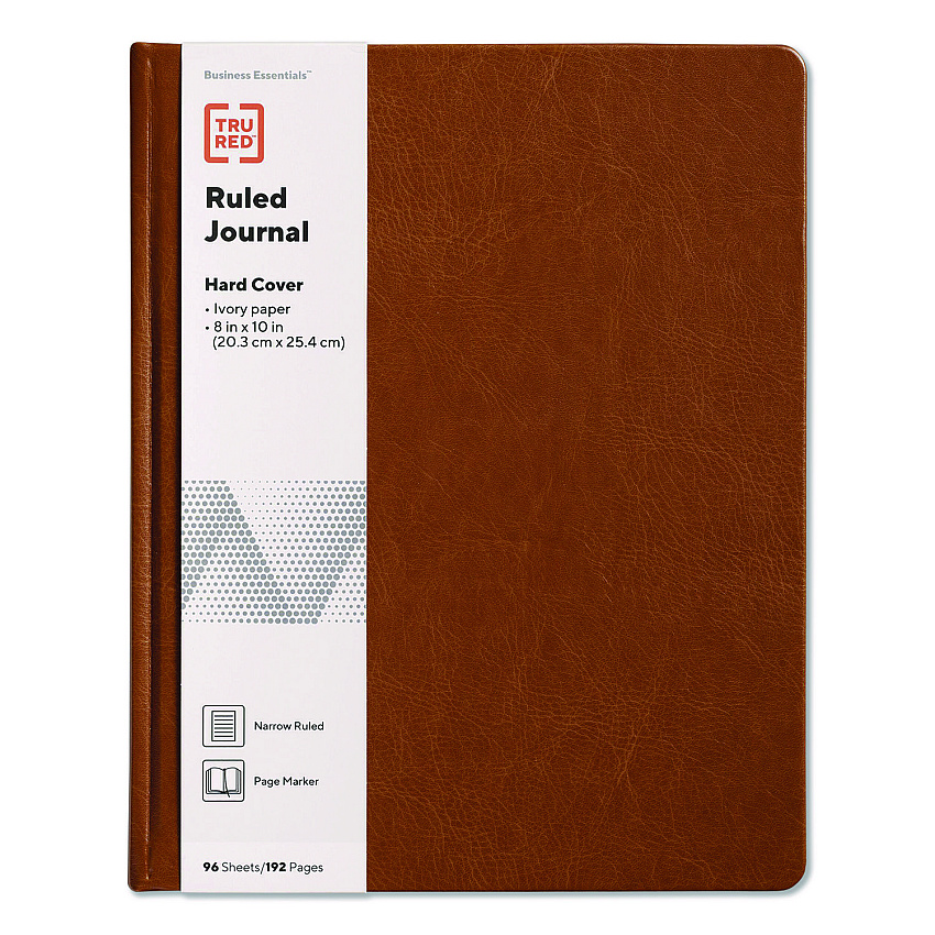 TRU RED Hardcover Business Journal with Elastic Closure, 1-Subject, Narrow Rule, Cognac Cover, (96) 10 x 8 Sheets (TR61951)
