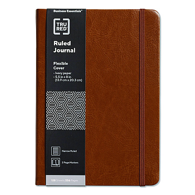 TRU RED Flexible-Cover Business Journal with Elastic Closure, 1-Subject, Narrow Rule, Cognac Cover, (128) 8 x 5.5 Sheets (TR61952)