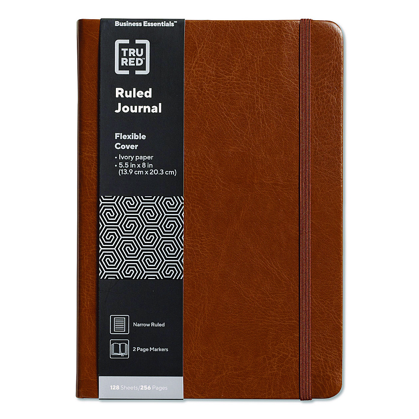 TRU RED Flexible-Cover Business Journal with Elastic Closure, 1-Subject, Narrow Rule, Cognac Cover, (128) 8 x 5.5 Sheets (TR61952)