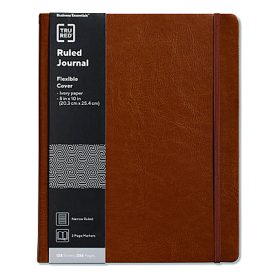 TRU RED Flexible-Cover Business Journal with Elastic Closure, 1-Subject, Narrow Rule, Cognac Cover, (128) 10 x 8 Sheets (TR61953)