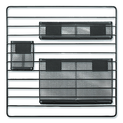 TRU RED Metal Mesh 3-Compartment Cubicle/Wall-Mount Office Supplies Organizer, 15" x 15", Black (TR61967)