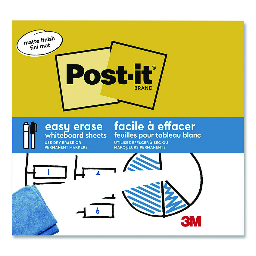 Post-it Easy-Erase Whiteboard Sheets, Plastic Surface, 9.1 x 9.1, White, 2/Pack (FWSSHEETS2PK)