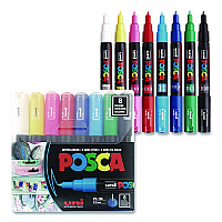 POSCA Water-Based Paint Markers, Extra-Fine Bullet Tip, Assorted Colors, 8/Pack (PC1M8C)