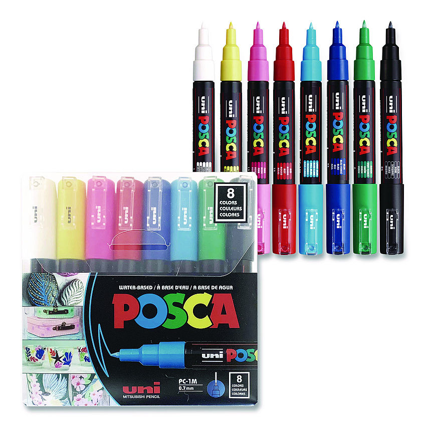 POSCA Water-Based Paint Markers, Extra-Fine Bullet Tip, Assorted Colors, 8/Pack (PC1M8C)