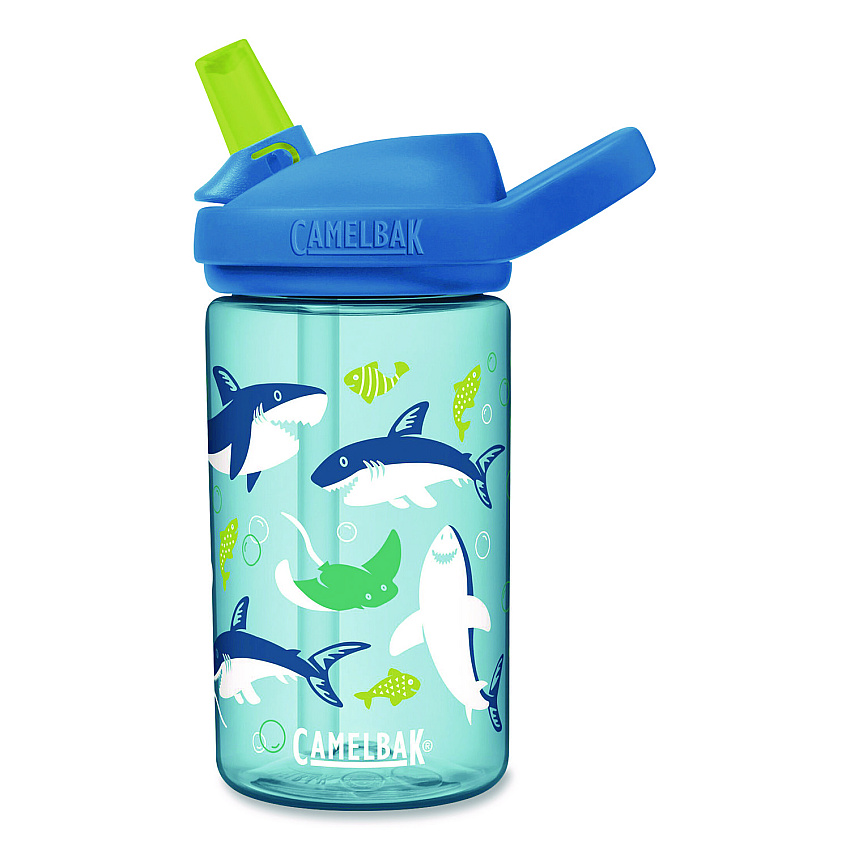 CamelBak Eddy + Kids Water Bottle, Sharks and Rays Design, 14 oz, Multicolor (2472402041)