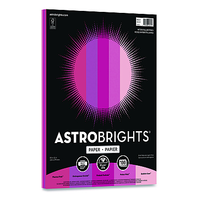 Astrobrights Color Paper - "Interstellar Pinks" Assortment, 24 lb Bond Weight, 8.5 x 11, Assorted Pink Colors, 100/Pack (91531)