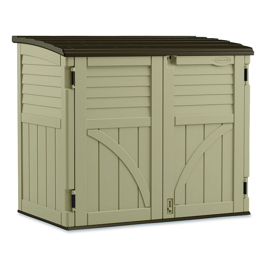 Suncast Horizontal Storage Shed, 4 ft 5" x 2 ft 8.5" x 3 ft 9.5", Sand/Slate (BMS3400X)