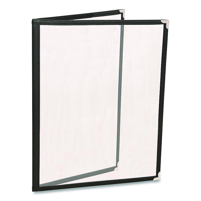 General Printing & Design Menu Holder For 8.5 x 11 Menus, Portrait Orientation, 4-View, 9.6 x 12 Holder, Clear/Black/Silver, 10/Pack (SPLSMENU4)