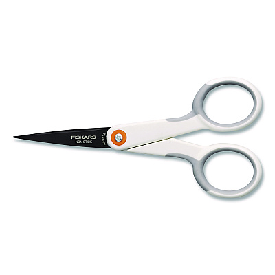 Fiskars SoftGrip Nonstick Scissors, 5" Long, Straight White/Gray Handle (1069763)