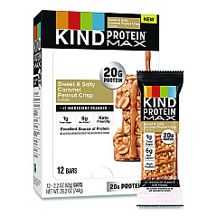 KIND Protein MAX Bar, Sweet and Salty Caramel Peanut Crisp, 2.2 oz Bar, 12/Box (PHW43475)