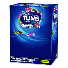 Lil' Drugstore TUMS Antacid Chewy Bites, 2 Tablets/Pouch, 25 Pouches/Box (81518)
