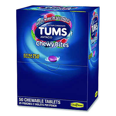 Lil' Drugstore TUMS Antacid Chewy Bites, 2 Tablets/Pouch, 25 Pouches/Box (81518)