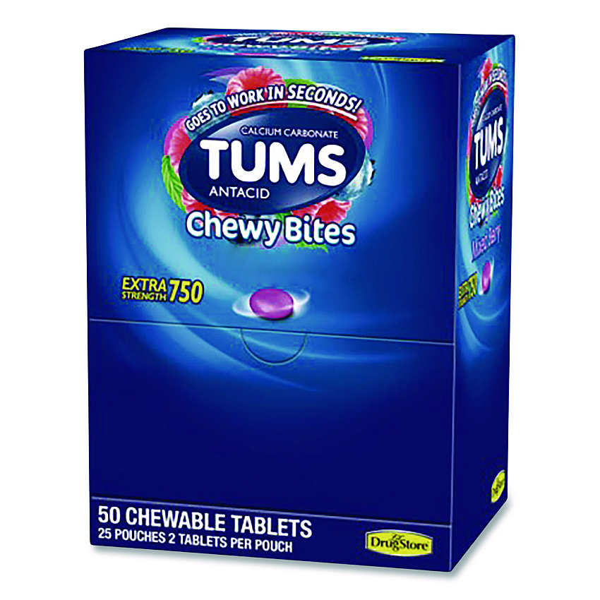 Lil' Drugstore TUMS Antacid Chewy Bites, 2 Tablets/Pouch, 25 Pouches/Box (81518)