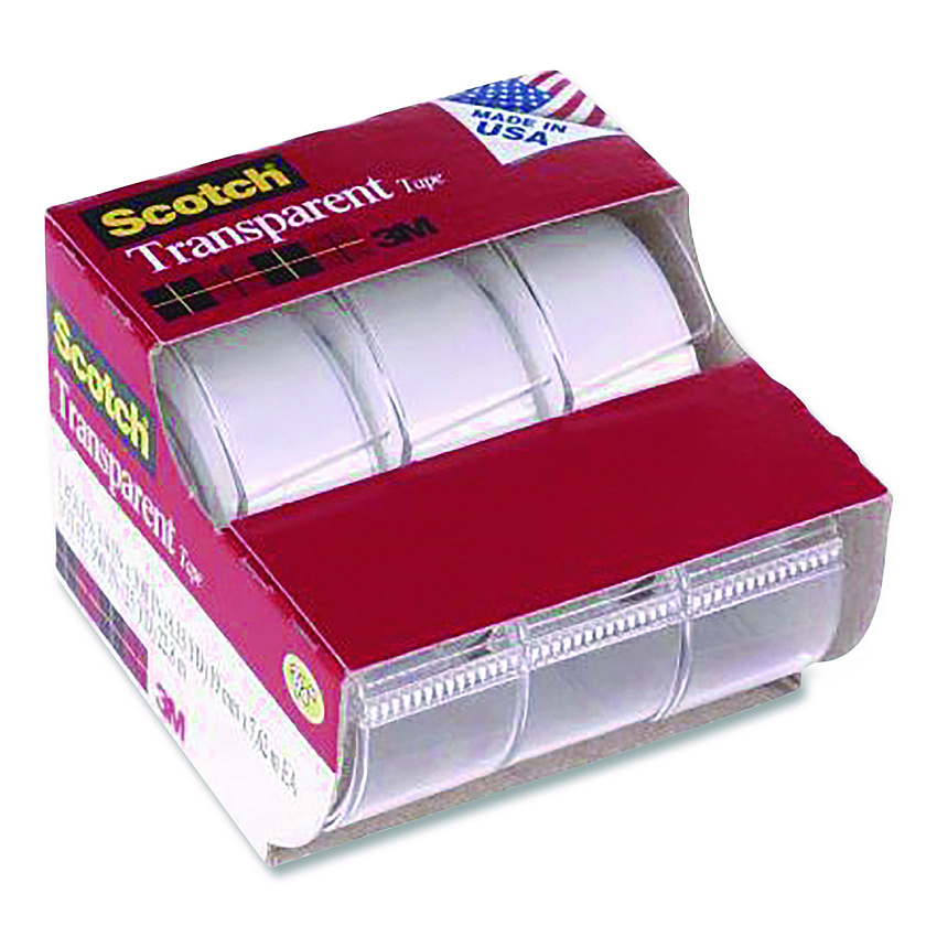 Scotch Transparent Tape in Handheld Dispenser, 1" Core, 0.75" x 25 ft, Transparent, 3/Pack (3157S)