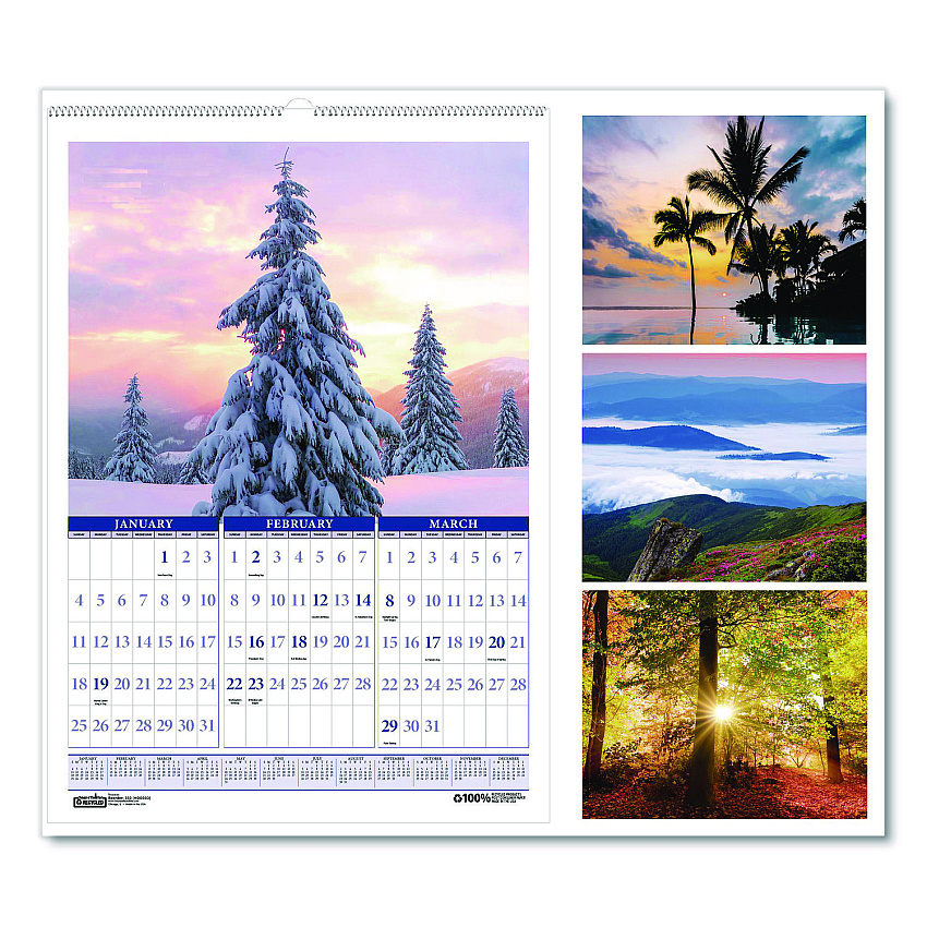 House of Doolittle Recycled Three-Month Season Wall Calendar, 12 x 16.5, Multicolored Sheets, 14-Month: Dec 2025 to Jan 2027 (323)