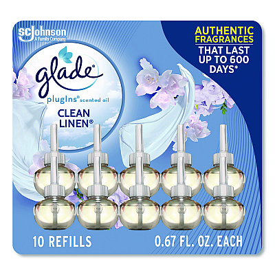 Glade Plugins Scented Oil Refill, Clean Linen, 0.67 oz, 10/Pack (379206)
