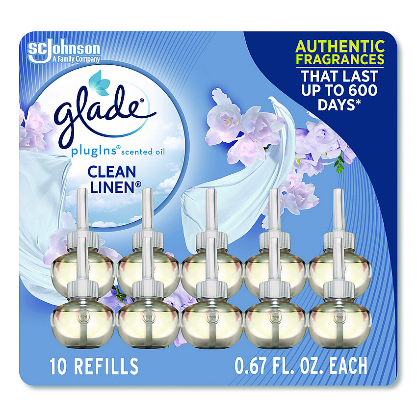 Glade Plugins Scented Oil Refill, Clean Linen, 0.67 oz, 10/Pack (379206)