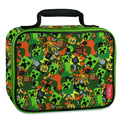 Thermos Minecraft Soft Lunch Box, 9.5" x 3.75" x 7.5", Green/Orange/Gray (K224055006ST)
