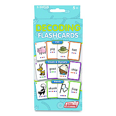Junior Learning Inc Decoding Flashcards: Blend Patterns, CVC Words, Vowels/Digraphs, Grades K to 1, Assorted Colors, 54 Cards/Deck, 3 Decks (211)