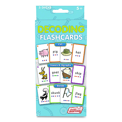 Junior Learning Inc Decoding Flashcards: Blend Patterns, CVC Words, Vowels/Digraphs, Grades K to 1, Assorted Colors, 54 Cards/Deck, 3 Decks (211)