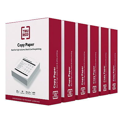 TRU RED Copy Paper, 92 Bright, 20 lb Bond Weight, 8.5 x 11, 600 Sheets/Ream, 6 Reams/Carton (TR62091)
