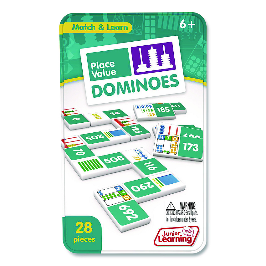 Junior Learning Inc Place Value Dominoes, 1 to 2 Players, Grades 1 to 7, 28 Pieces (489)